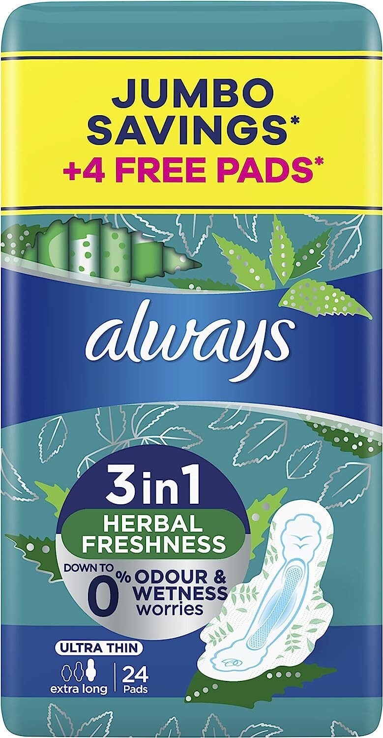 96 Always Ultra Thin Extra Long Sanitary Pad Herbal Freshness With Wings 4Pack1