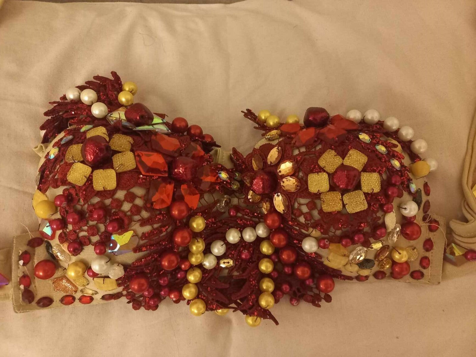 Embroidered Belly Dance Costume Dark Red Beaded Bra& Waist Belt &Tight Skirt6