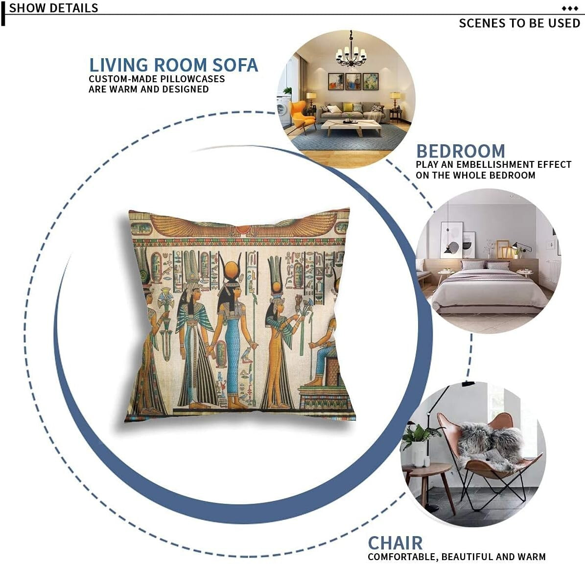2 Ancient Egyptian Print Pillow Case Cotton Pharaonic Pillow Cover Decorative3