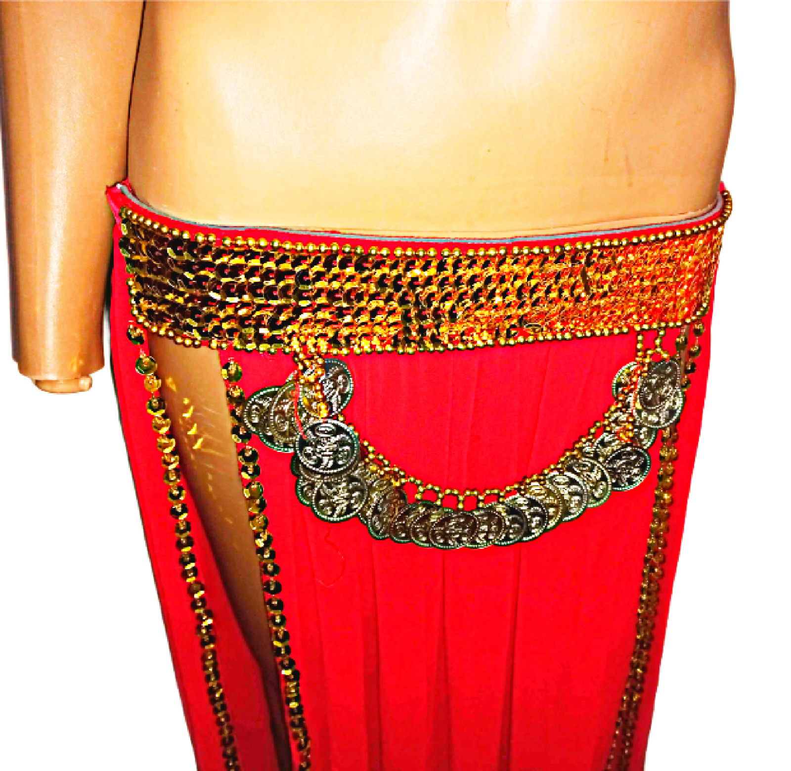 Egyptian Belly Dancing Performance Costume Two Piece Embroidered Coins Bra Red6
