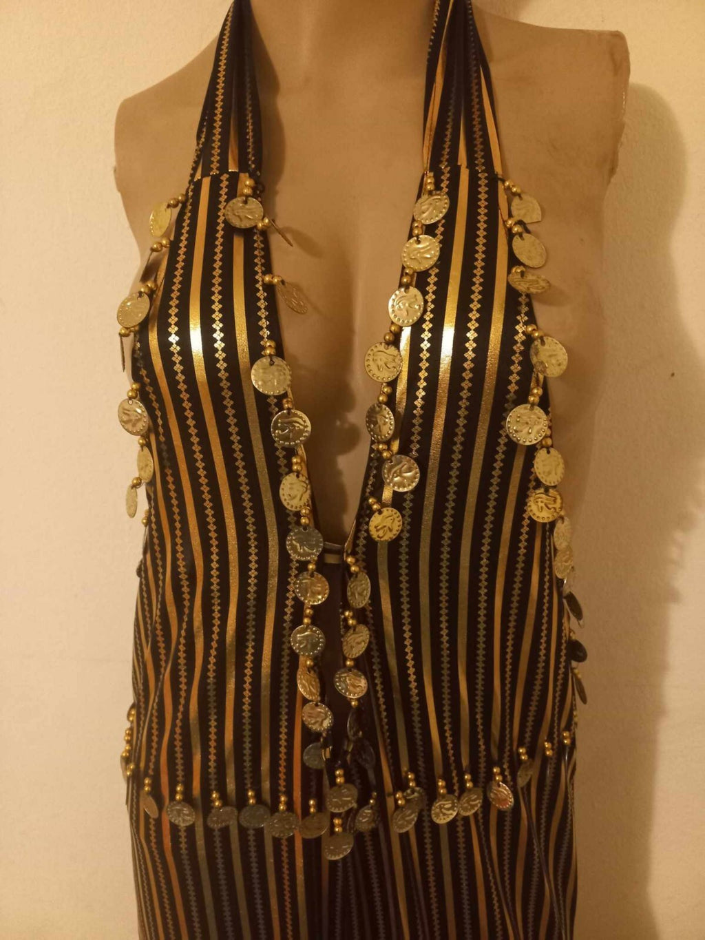 Long Egyptian Belly Dance Dress Black with Gold Threads longitudinal slits Dress1