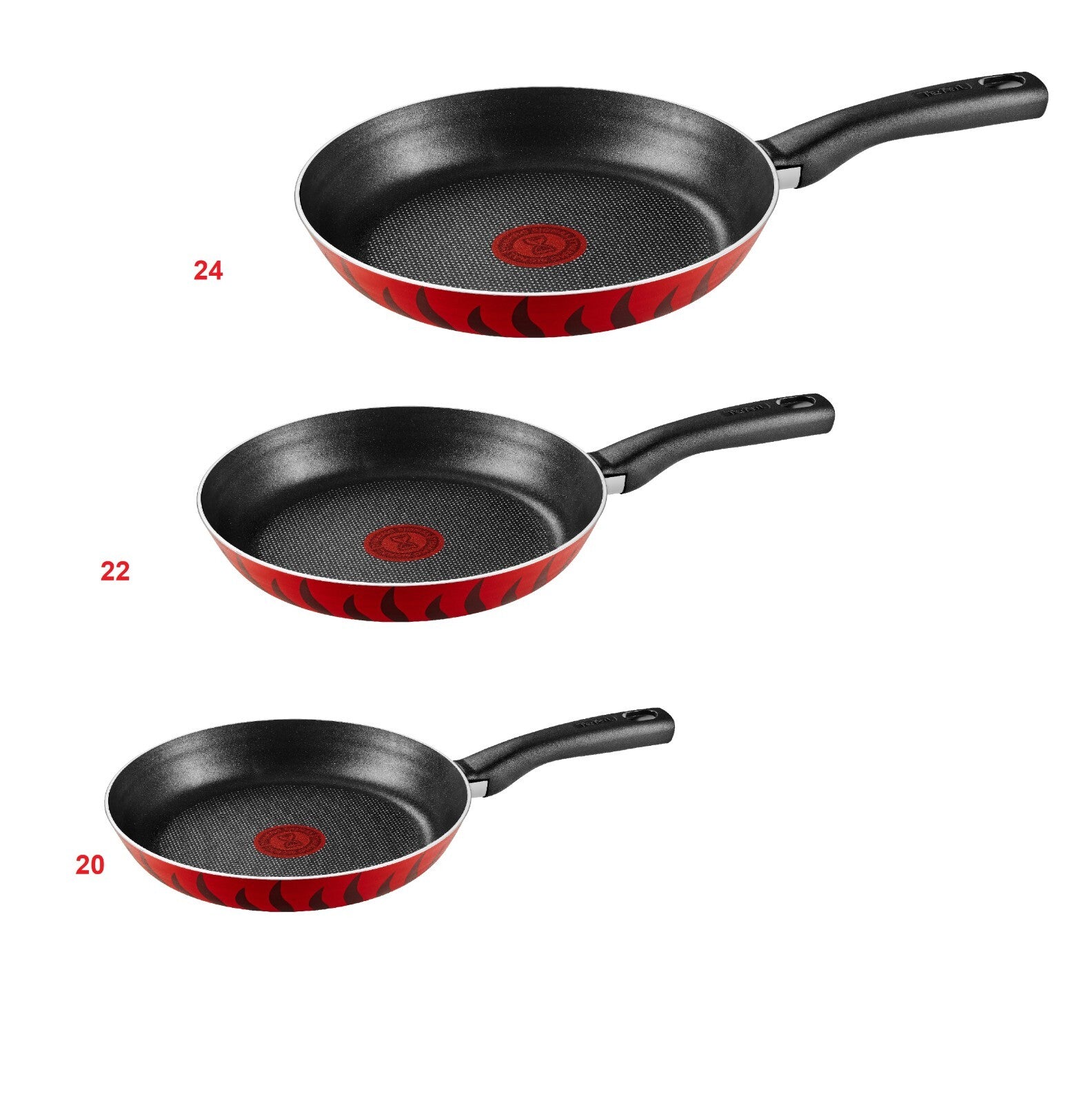 3 Tefal Tempo Flame Frypan Set, Size 20,22,24 cm Non Stick Pan Coated In France0