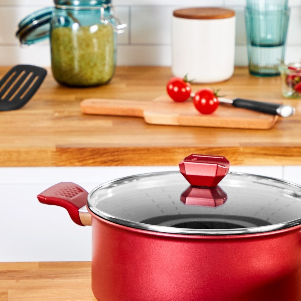 2 Tefal Expert Cooking Pot &Lids Double Titanium Non Stick  Coated In France Red1