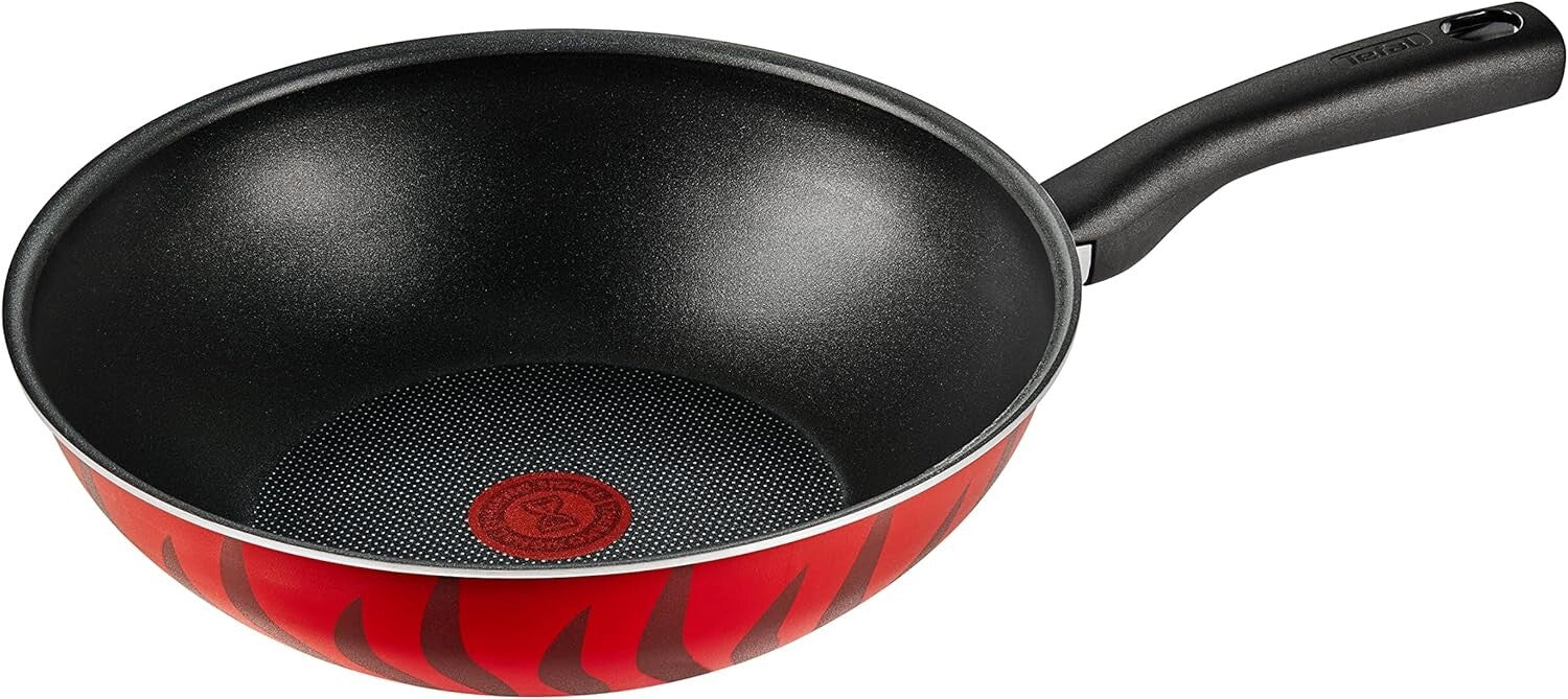 Tefal Tempo Flame Wok Pan With Handle Size 28 Non Stick Coated In France Red4