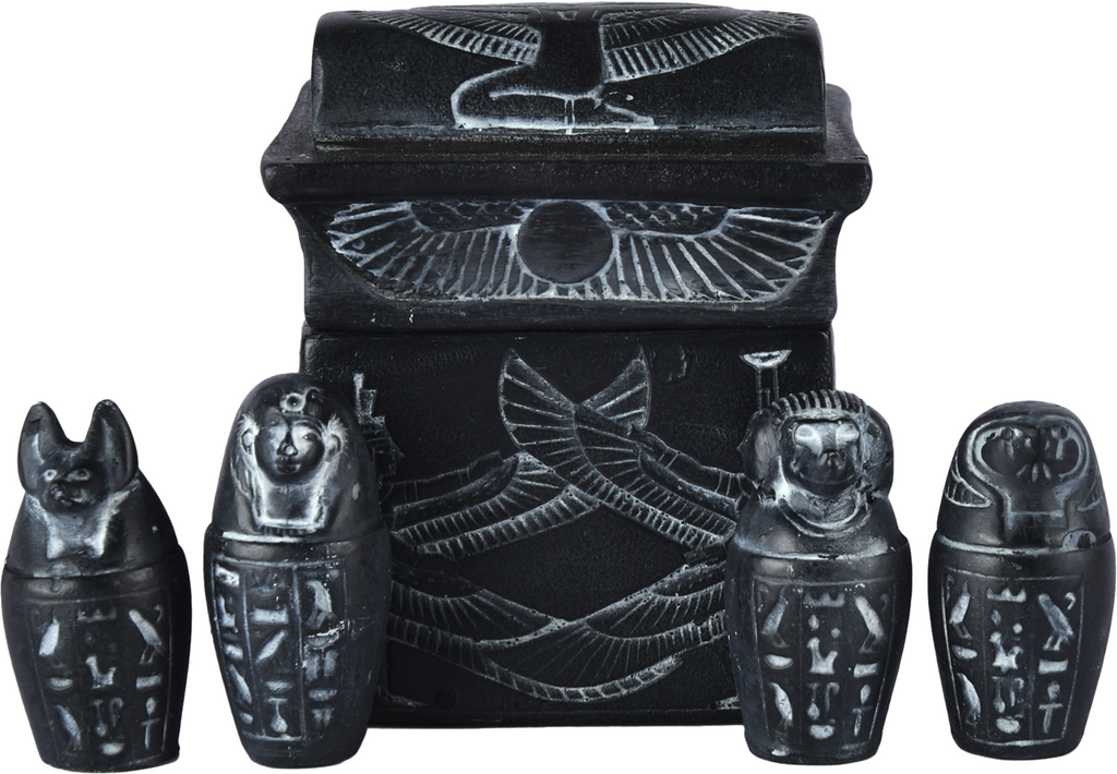 Black Ancient Egyptian Canopic Jars The Four Sons Of Horus Handmade Souvenir0