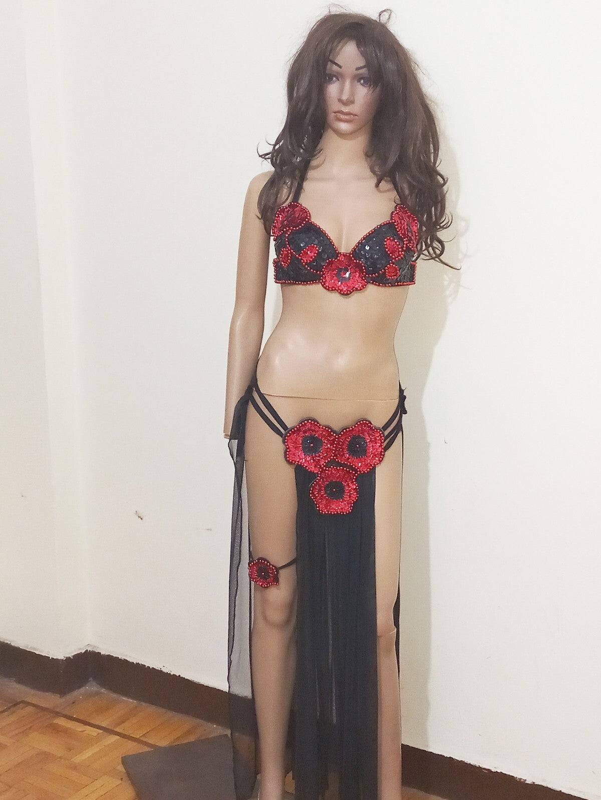 Egyptian Professional Belly Dance Costume Shiny Beaded Bra With Strings Skirt7