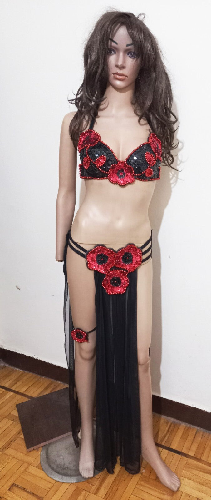 Egyptian Professional Belly Dance Costume Shiny Beaded Bra With Strings Skirt15