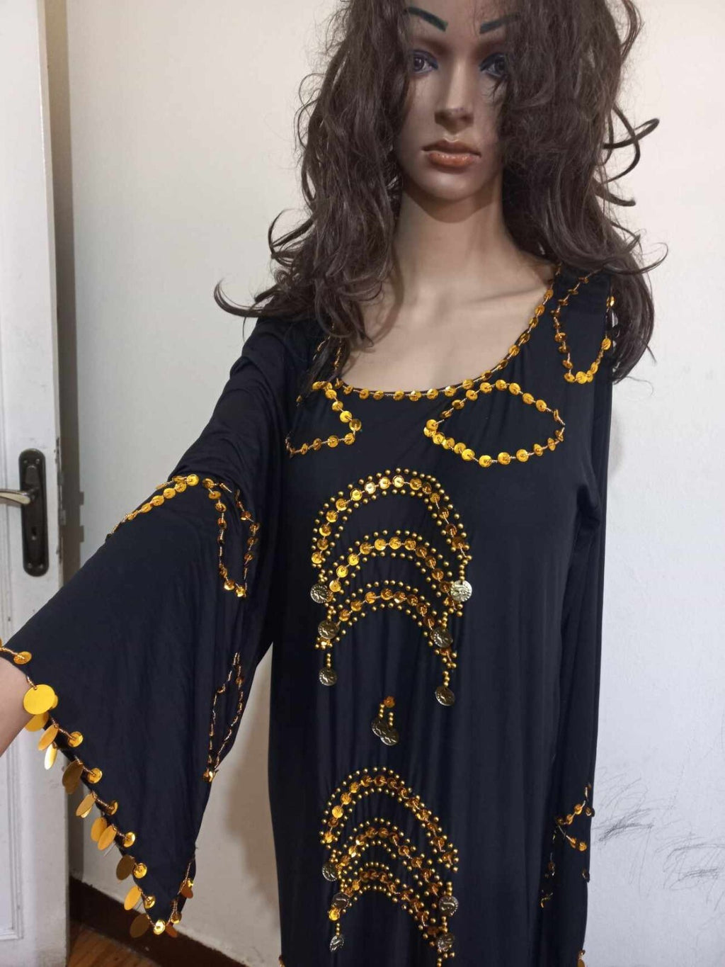 Traditional Egyptian Belly Dance Costume Black Embroidered Coins جلابية رقص صعيد6
