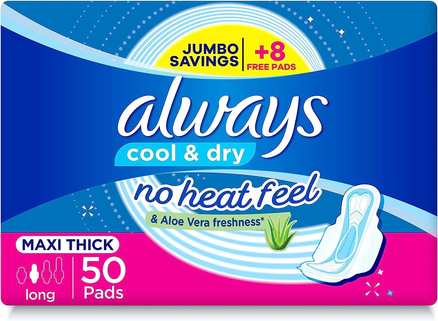 3 Always Maxi Thick Long Sanitary Pads With Wings Aloe Vera Freshness 150 Pads1