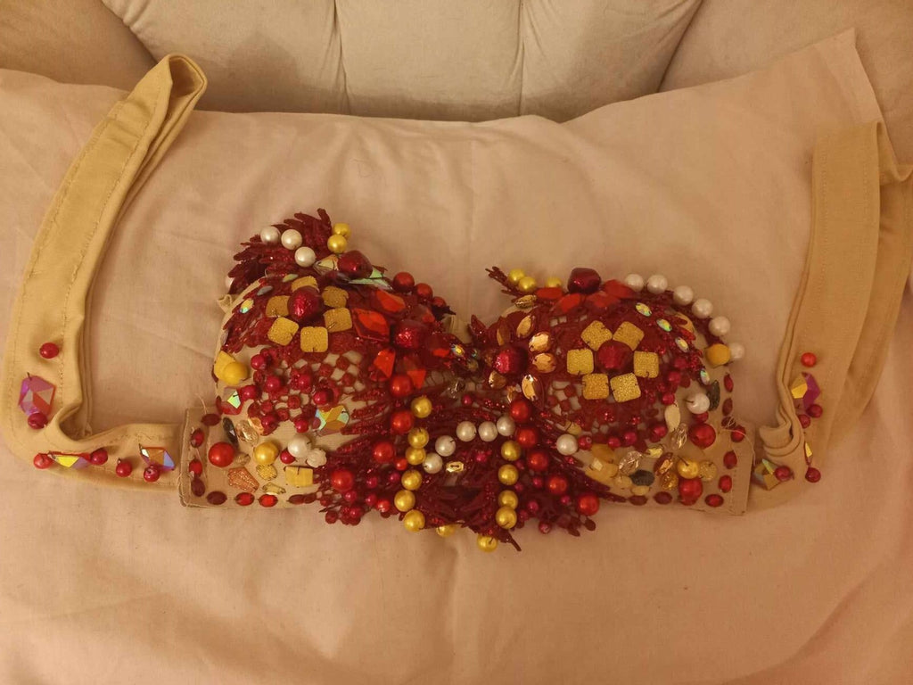 Embroidered Belly Dance Costume Dark Red Beaded Bra& Waist Belt &Tight Skirt4