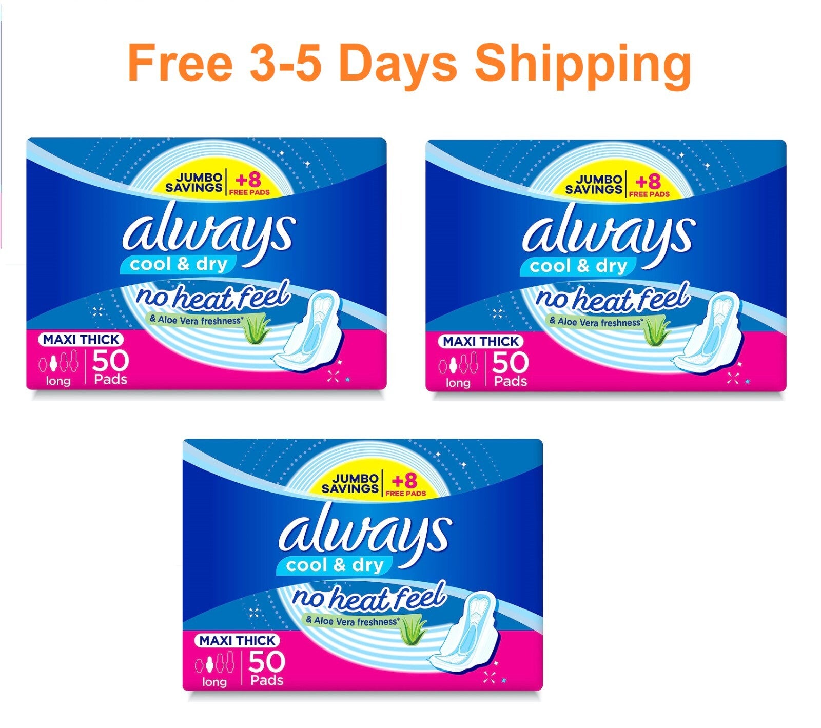 3 Always Maxi Thick Long Sanitary Pads With Wings Aloe Vera Freshness 150 Pads0