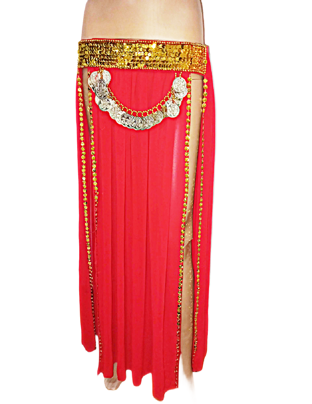 Egyptian Belly Dancing Performance Costume Two Piece Embroidered Coins Bra Red5