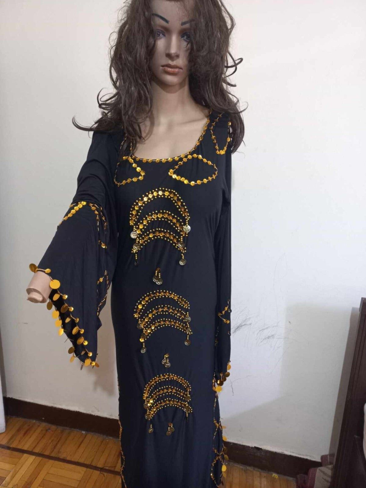 Traditional Egyptian Belly Dance Costume Black Embroidered Coins جلابية رقص صعيد8