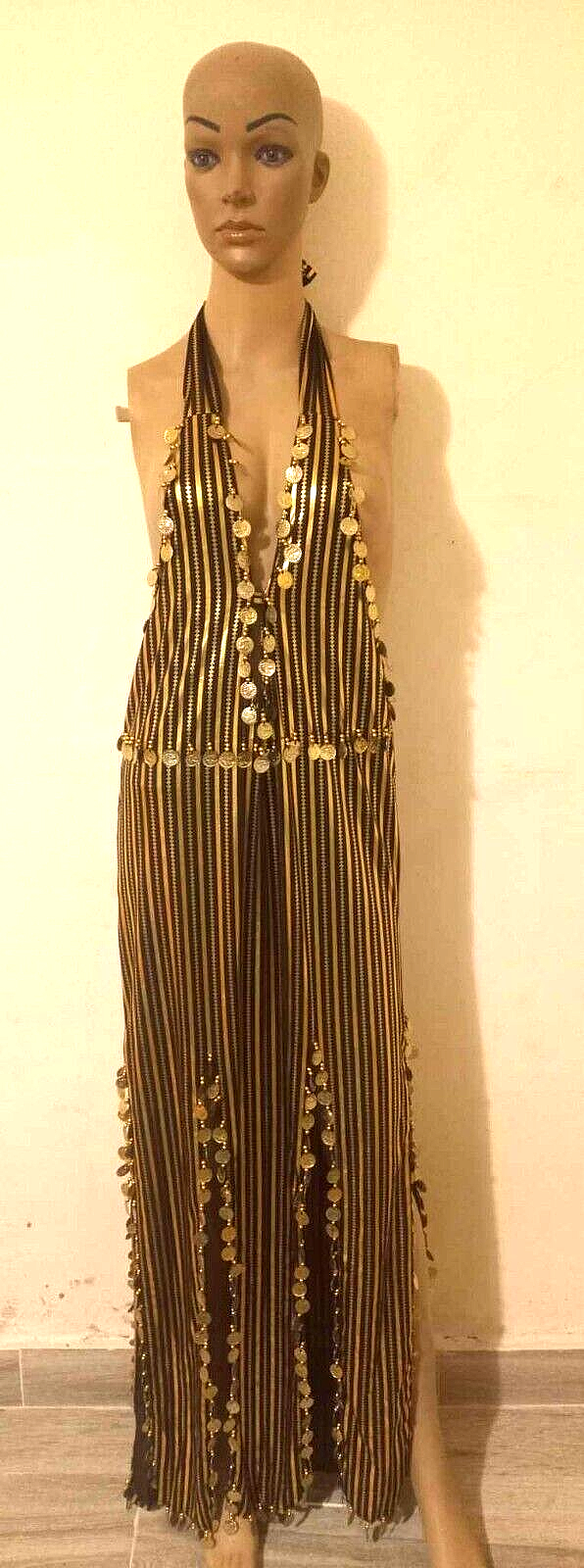 Long Egyptian Belly Dance Dress Black with Gold Threads longitudinal slits Dress2