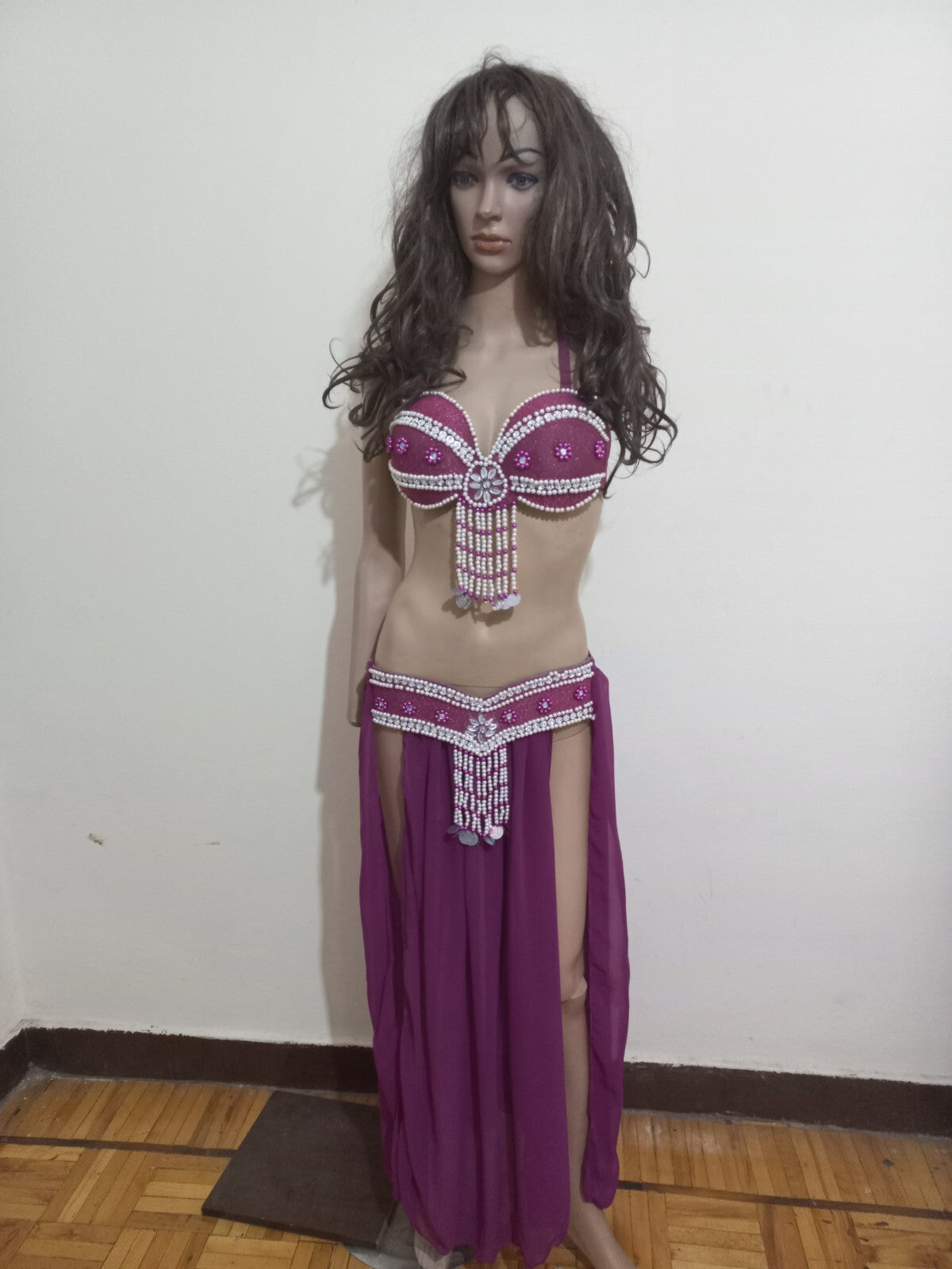 Egyptian Professional Belly Dance Costume Purple& Silver Sexy Belly dance Dress8