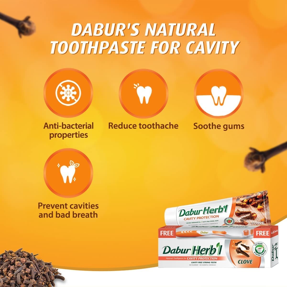 Dabur Herbal Natural Clove Toothpaste No Harmful Chemicals Toothbrush 150ml4