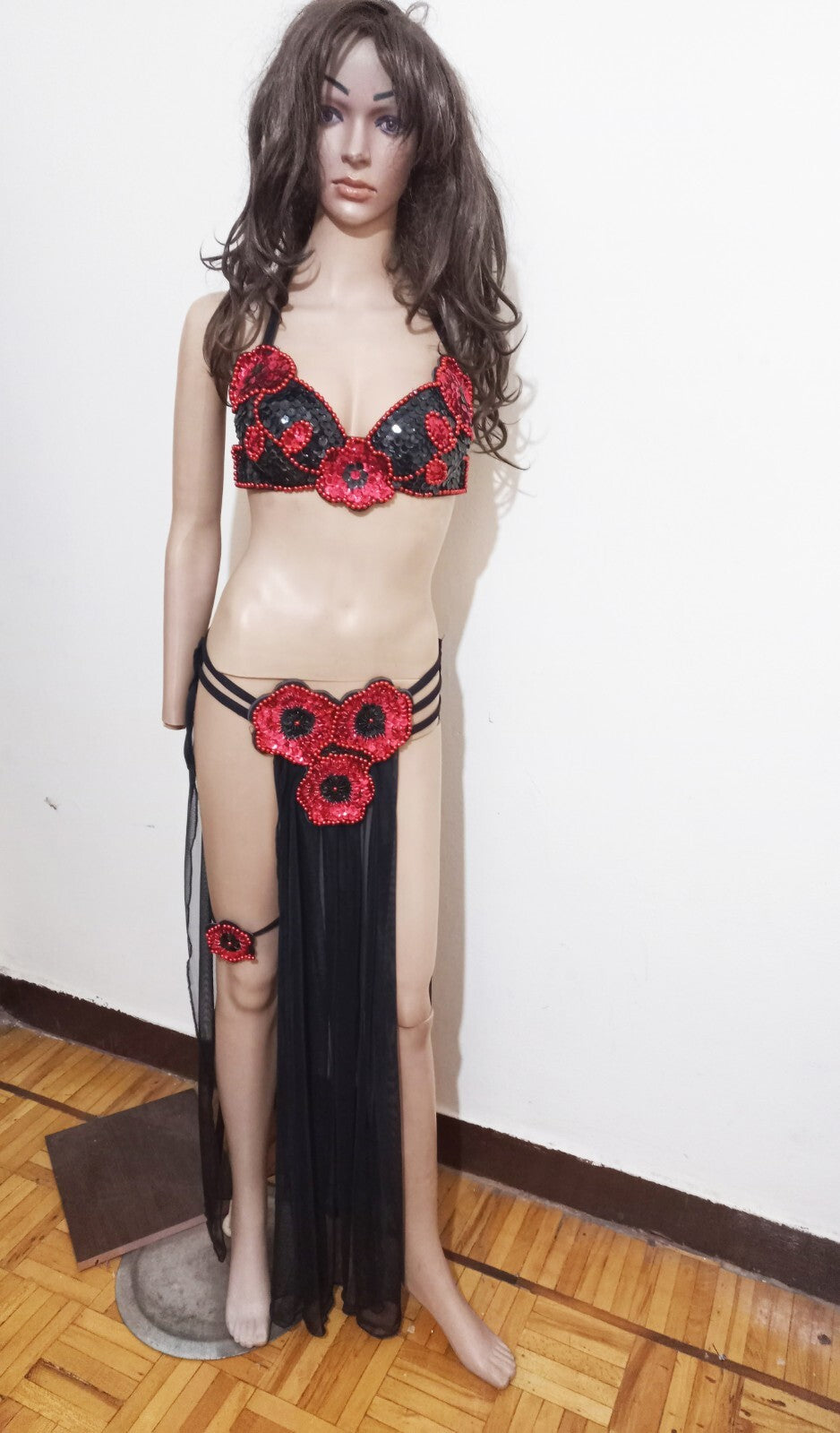 Egyptian Professional Belly Dance Costume Shiny Beaded Bra With Strings Skirt1