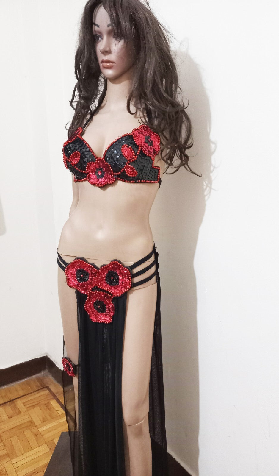 Egyptian Professional Belly Dance Costume Shiny Beaded Bra With Strings Skirt6