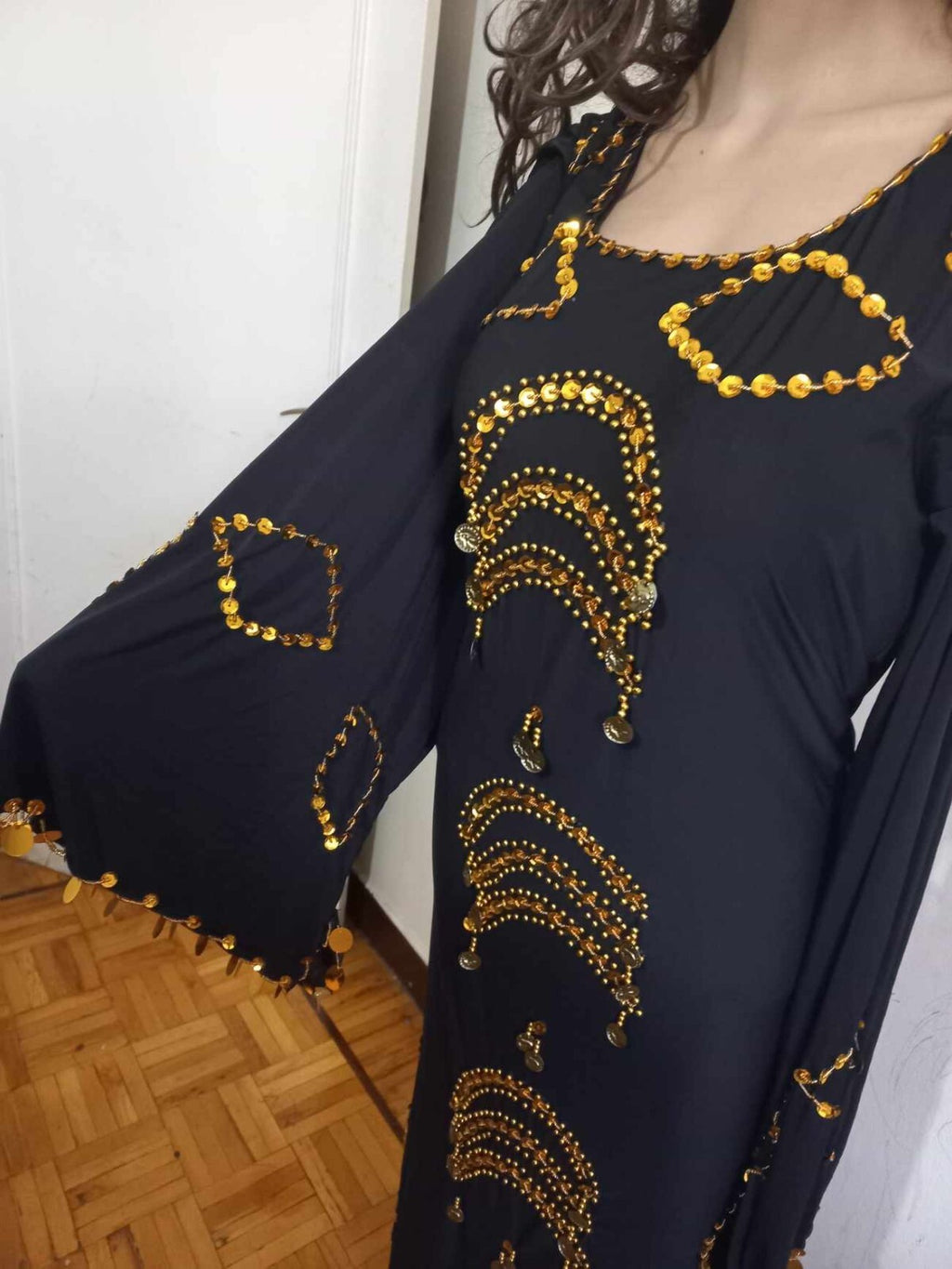 Traditional Egyptian Belly Dance Costume Black Embroidered Coins جلابية رقص صعيد7