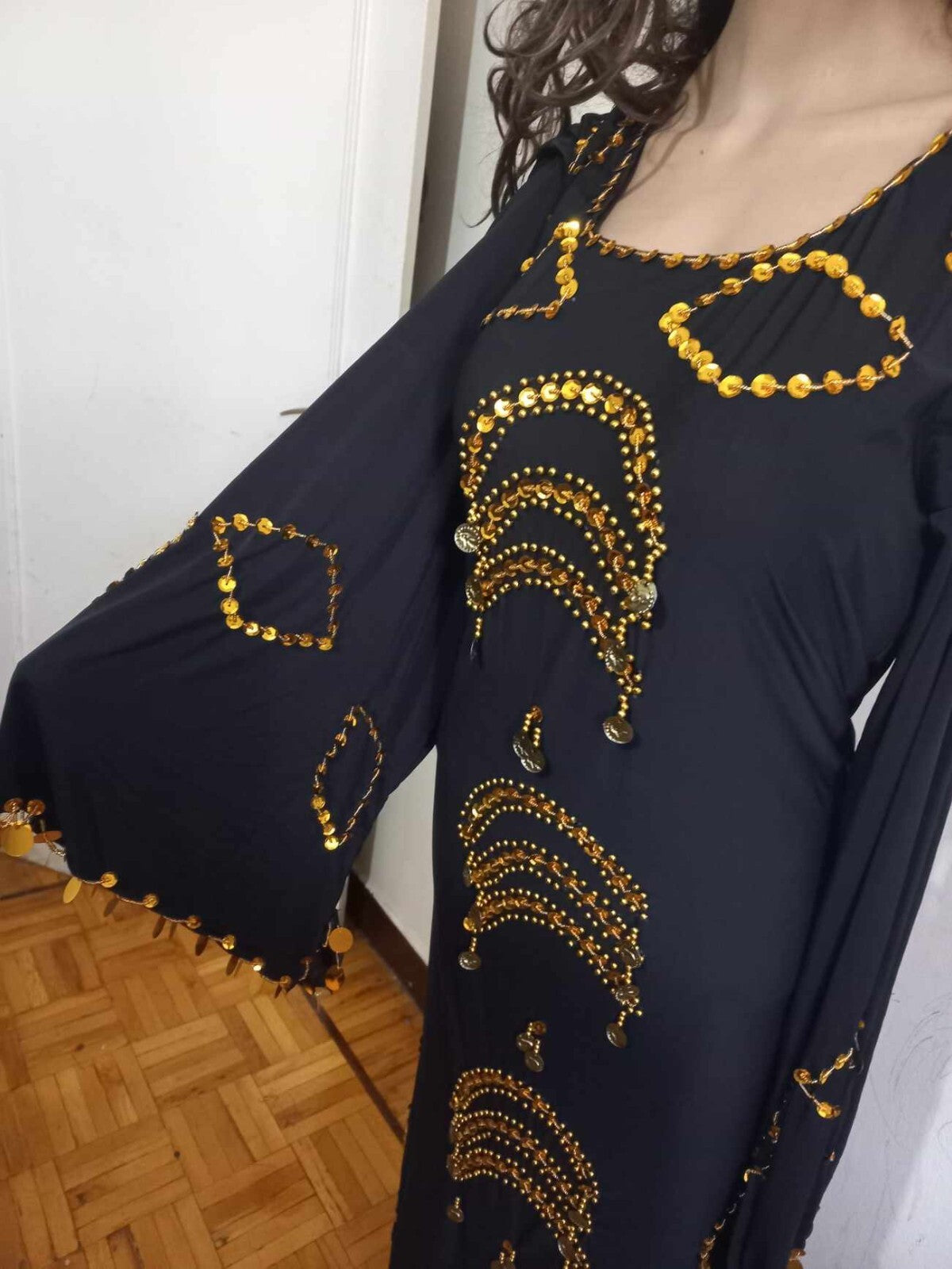 Traditional Egyptian Belly Dance Costume Black Embroidered Coins جلابية رقص صعيد7