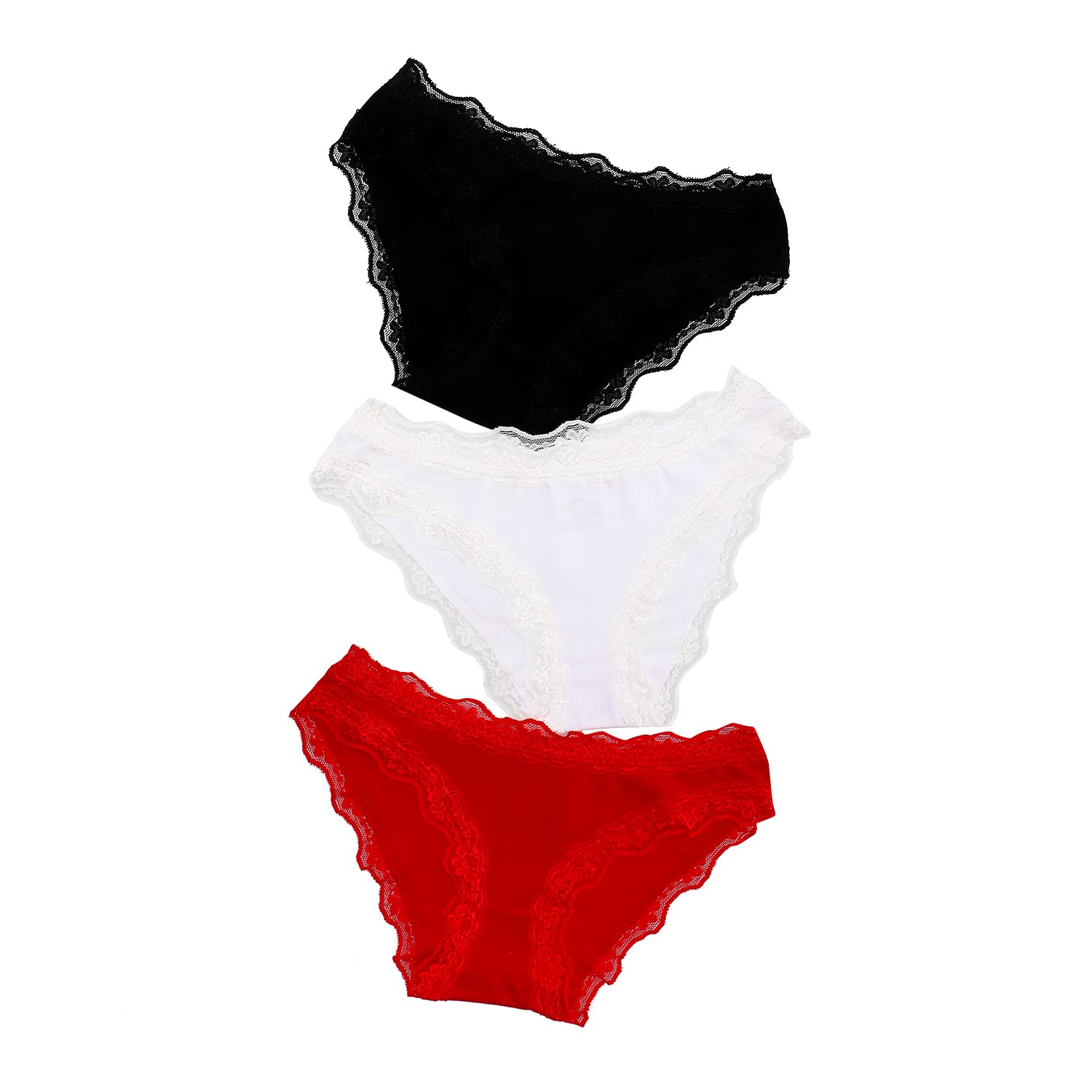 Set OF (3) Cotton Panties Dantel - Multicolor