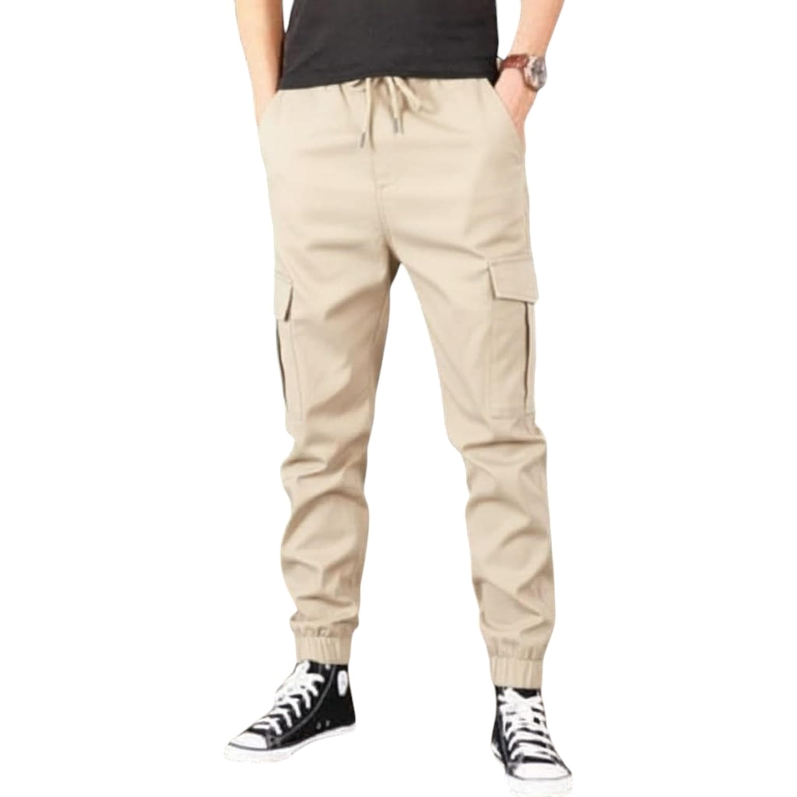 Miza Men's Cargo Pants, Lycra Bengalin, Multicolour, Elastic Waist, Side and Back Pockets