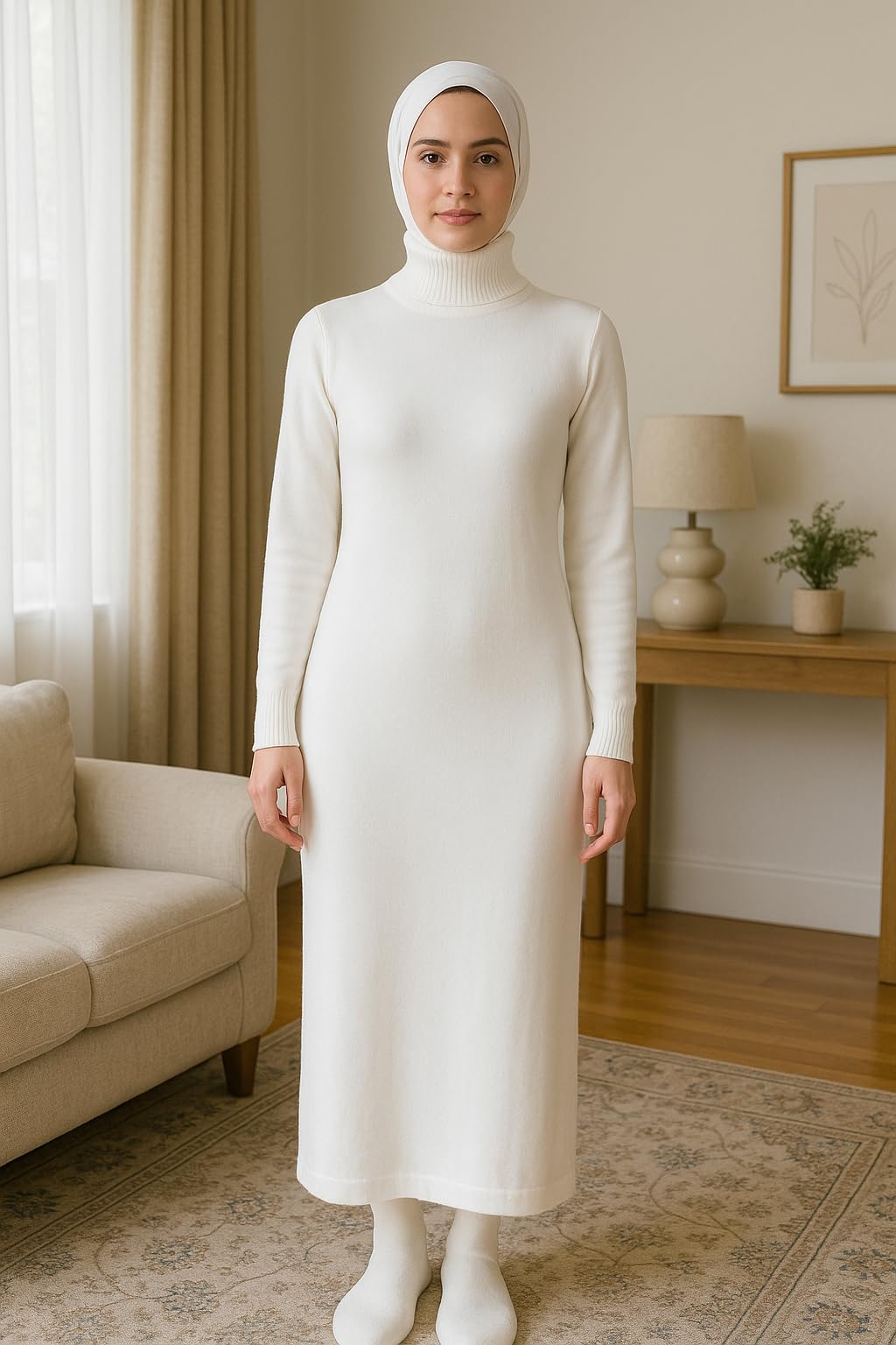 Miza Winter Knitted Long Dress High Neck, Multi Color, Elegant Long Basic One Size Stretch Dress for Girls and Women