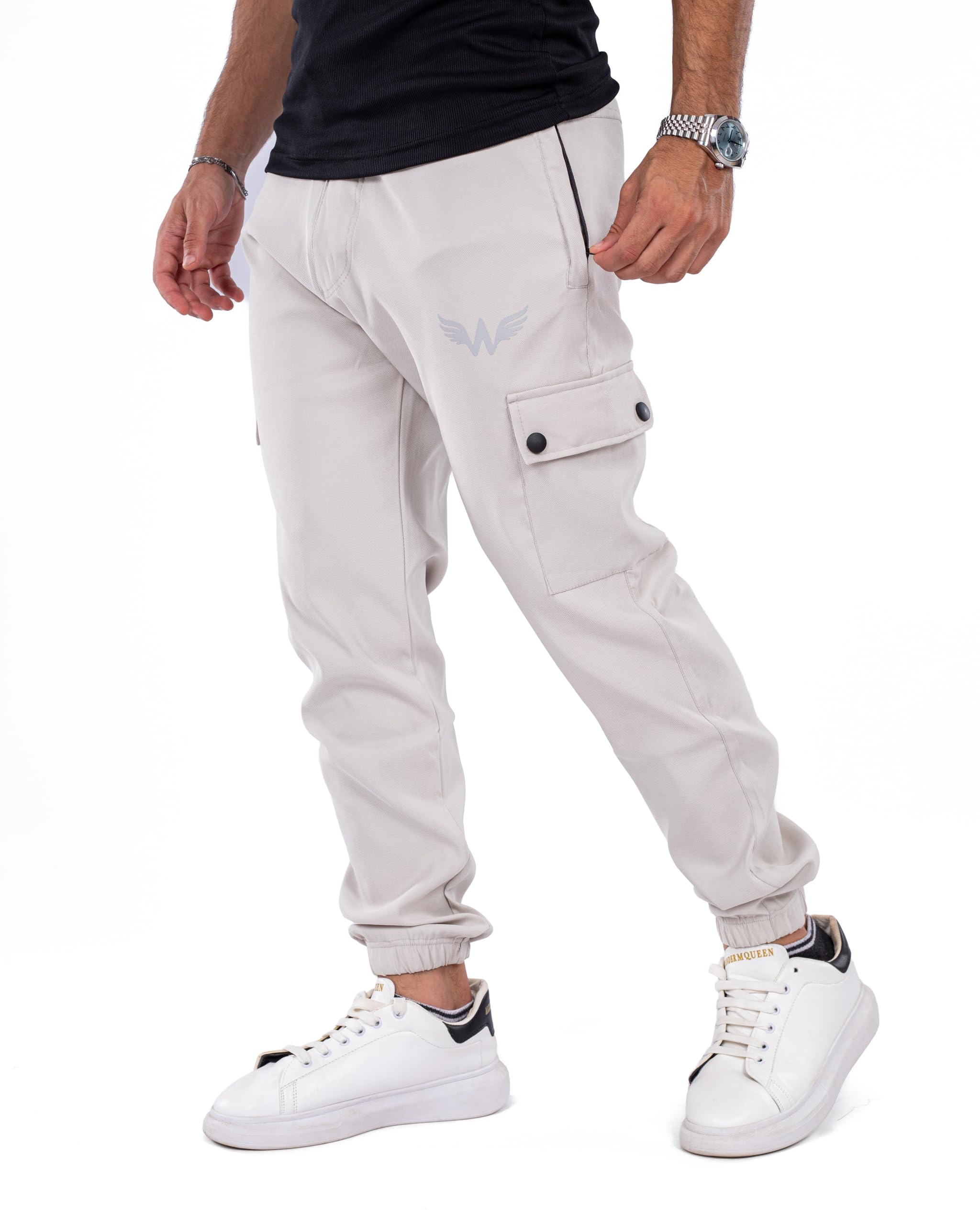 Bengaline Cargo Sweatpants – White Eagle Men’s Joggers with Zipper Side Pockets & Logo