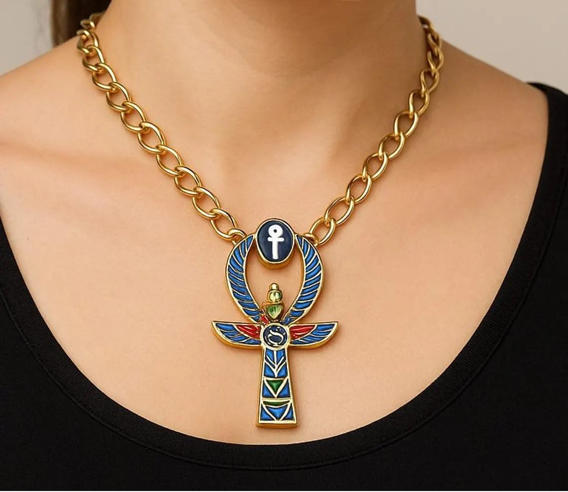 Handmad Egyptian Ankh Necklace Colored Metal Women Necklace